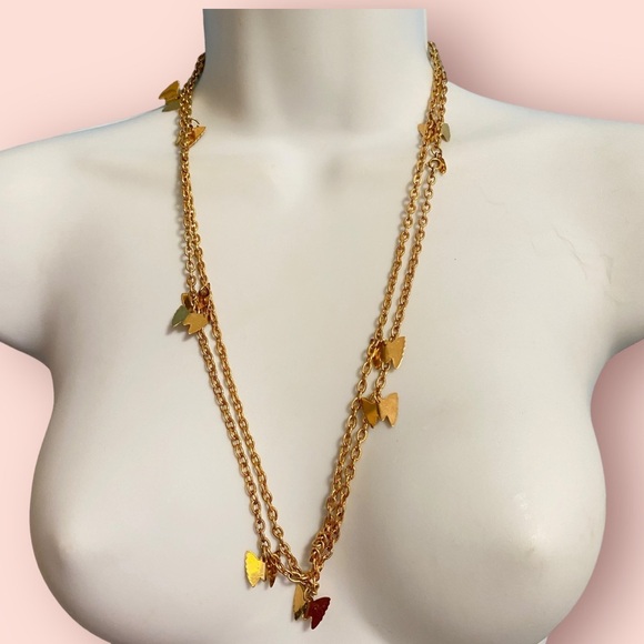 SARAH COVENTRY Butterfly Chain Necklace & Earrings Set Gold Tone Long Necklace - Picture 7 of 10
